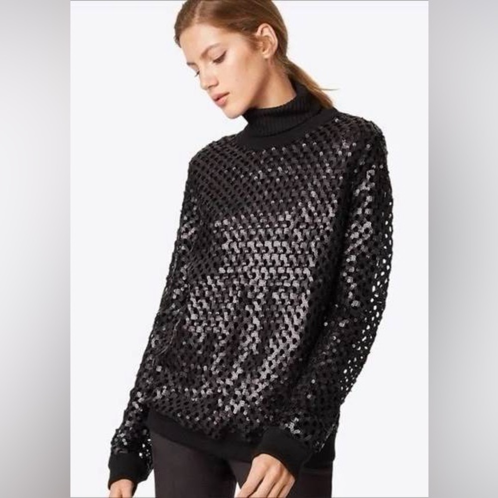 EUC Tory Burch Black Lansing Sequin Open Knit Sweater Long Sleeve – Size XLarge - Picture 2 of 10